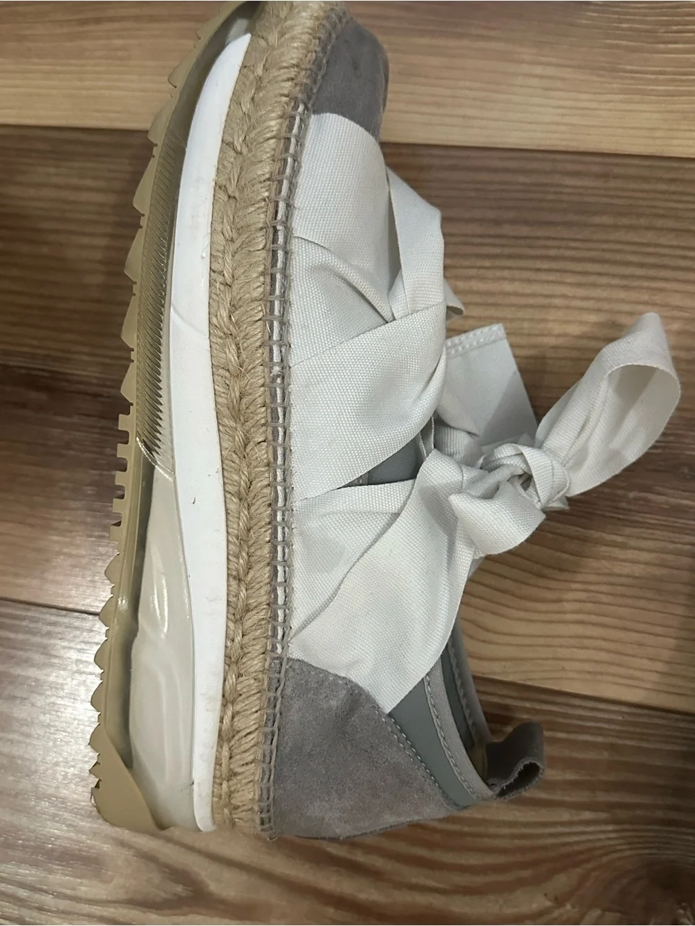 Free People Gray and White Ribbon Espadrille Sneakers